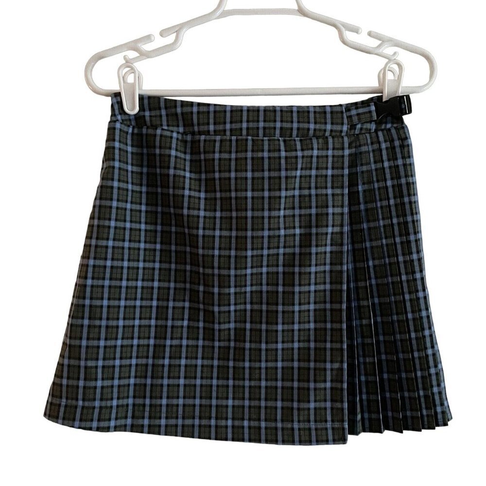 Wild Fable Women SZ S Blue Plaid Faux Wrap Pleated Back School Girl Mini Skirt